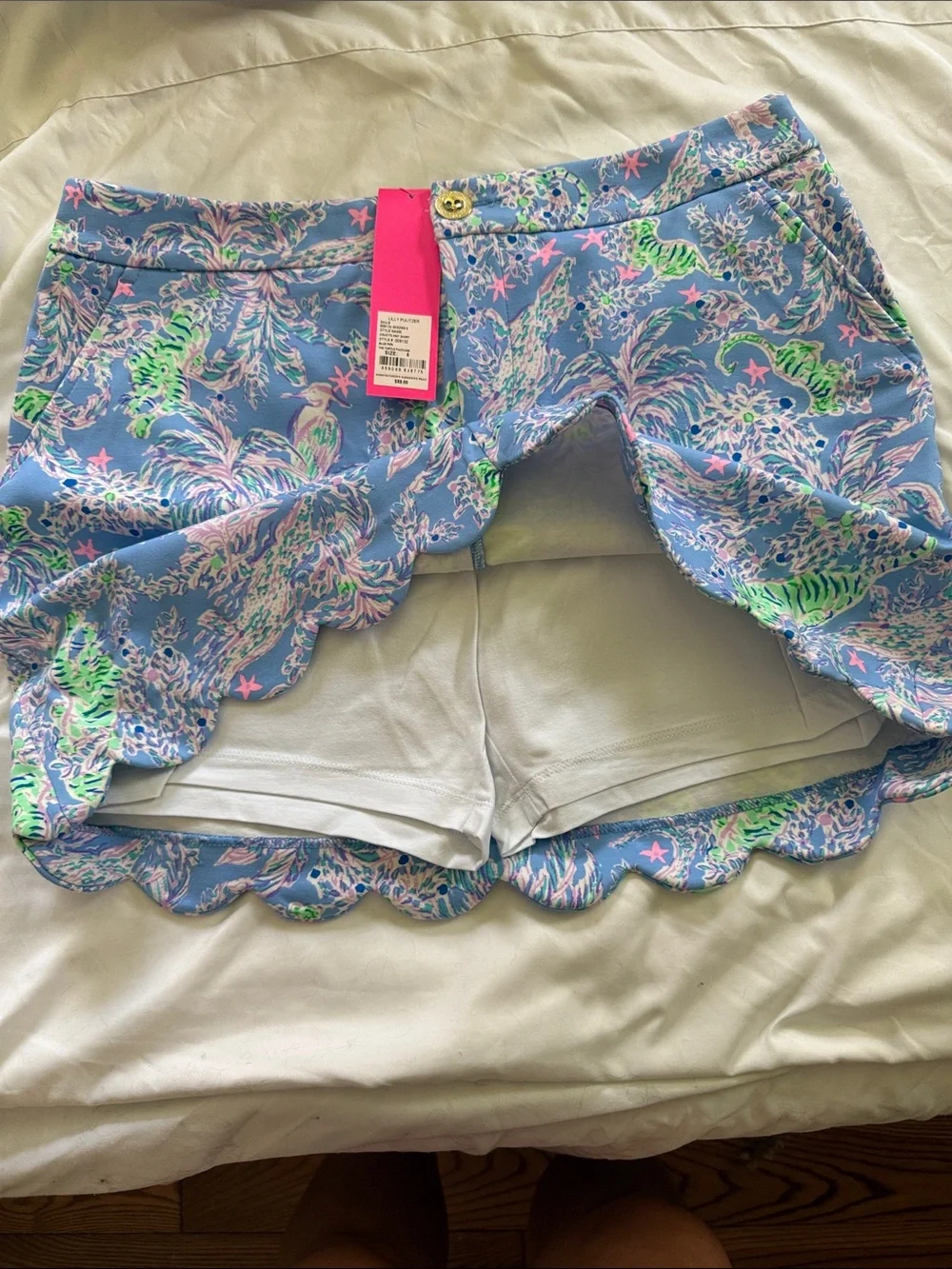 Lilly Pulitzer Light Blue Scalloped Hem Printed Skort with Pink and Lime Accents - Picture 3 of 4